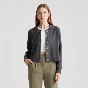 NWOT Quince 100% Organic Cotton Cropped Cardigan Charcoal L